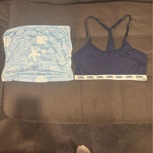 SHEIN Dark Blue Bralette and Light Blue Seashell Shirt Set